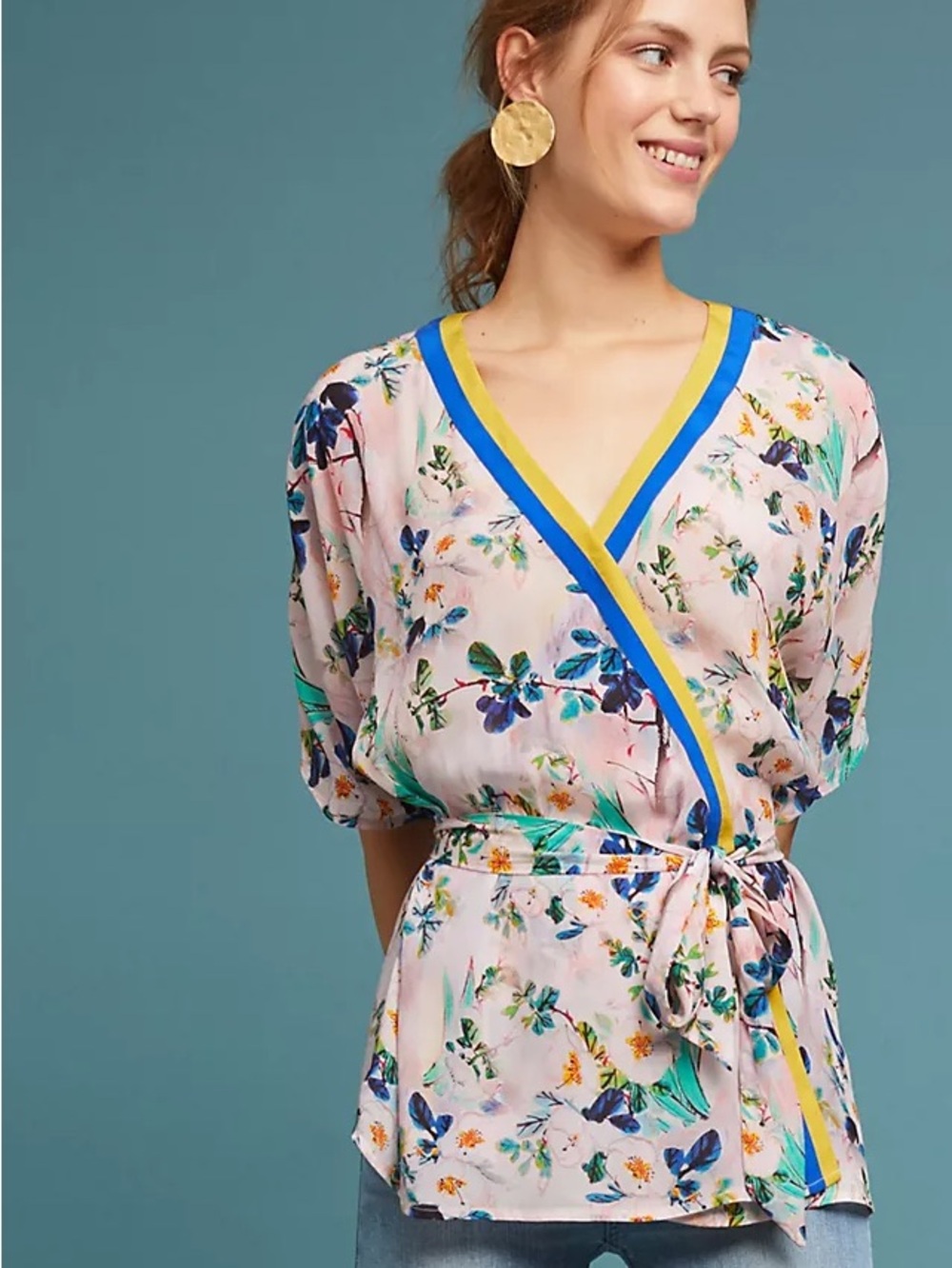 Anthropologie Rdalamal Pink Floral Wrap Blouse